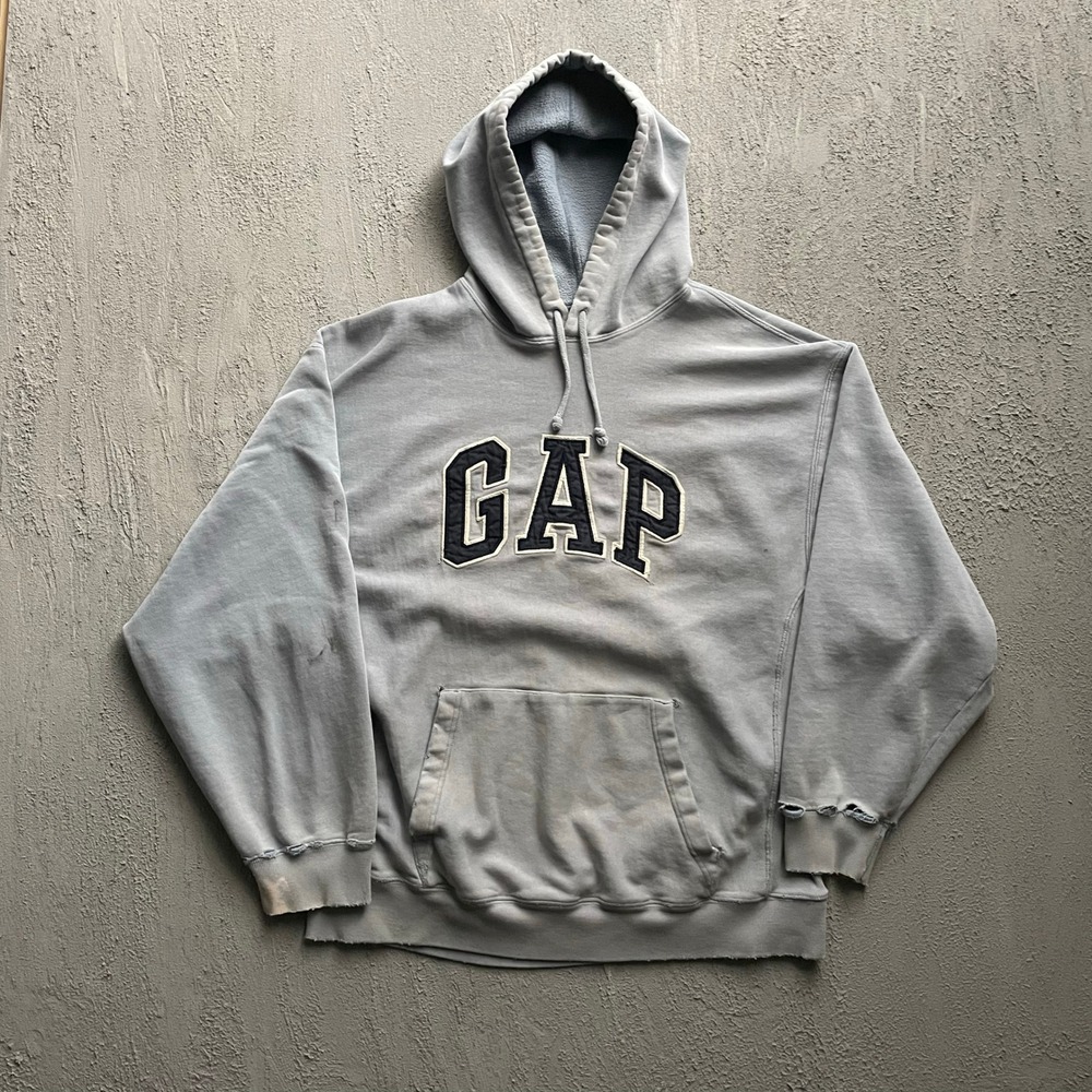 Vintage Spellout Hoodie Men Large Grey 90s Gap